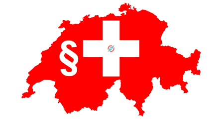 Map of Switzerland with paragraph sign and compassana icon on it