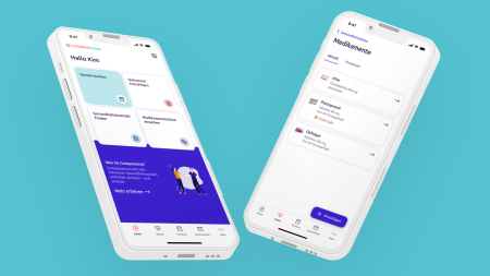 Der Home- und Medikamenten-Screen der Compassana App stehen nebeneinander