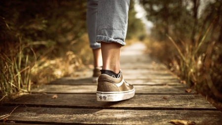 Foot from behind while walking