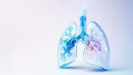 Une image teintée de bleu d'un poumon