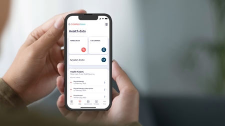Mockup of the Compassana app showing the “Health Data” overview screen.
